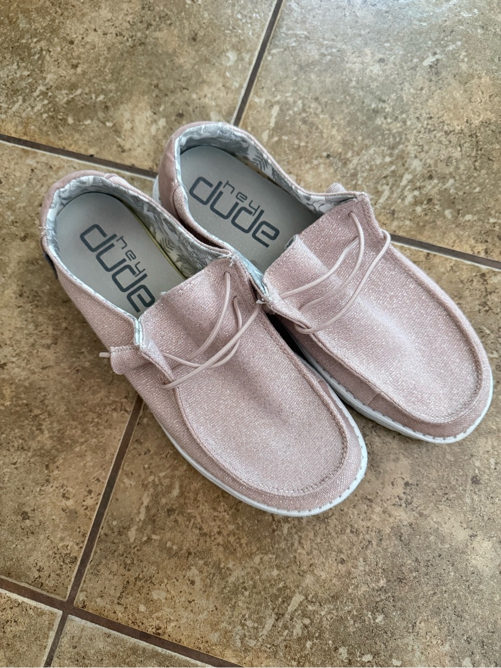 Hey Dude womens Slip-On Sneakers in Blush Pink Sparkle